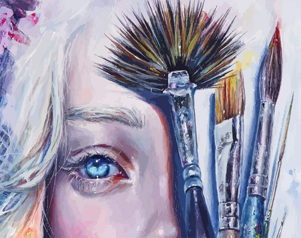 ABEUTY DIY Fabric Decorating Kits, Paint by Numbers Makeup Brush Portrait 16x20 inches Number Painting Wall Art (Girl, No Frame)