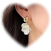 W WEILIRIAN Boho Pearl Shell Earrings Shell Dangle Drop Earrings Cowrie Seashell Earrings White Shell Drop Earrings Jewelry for Women