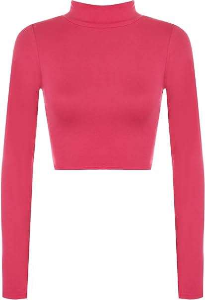 WearAll - Damen Rollkragen Cropped Langarm Schmucklos Kurz Elastisch Top - 11 Farben - Größe 36-42