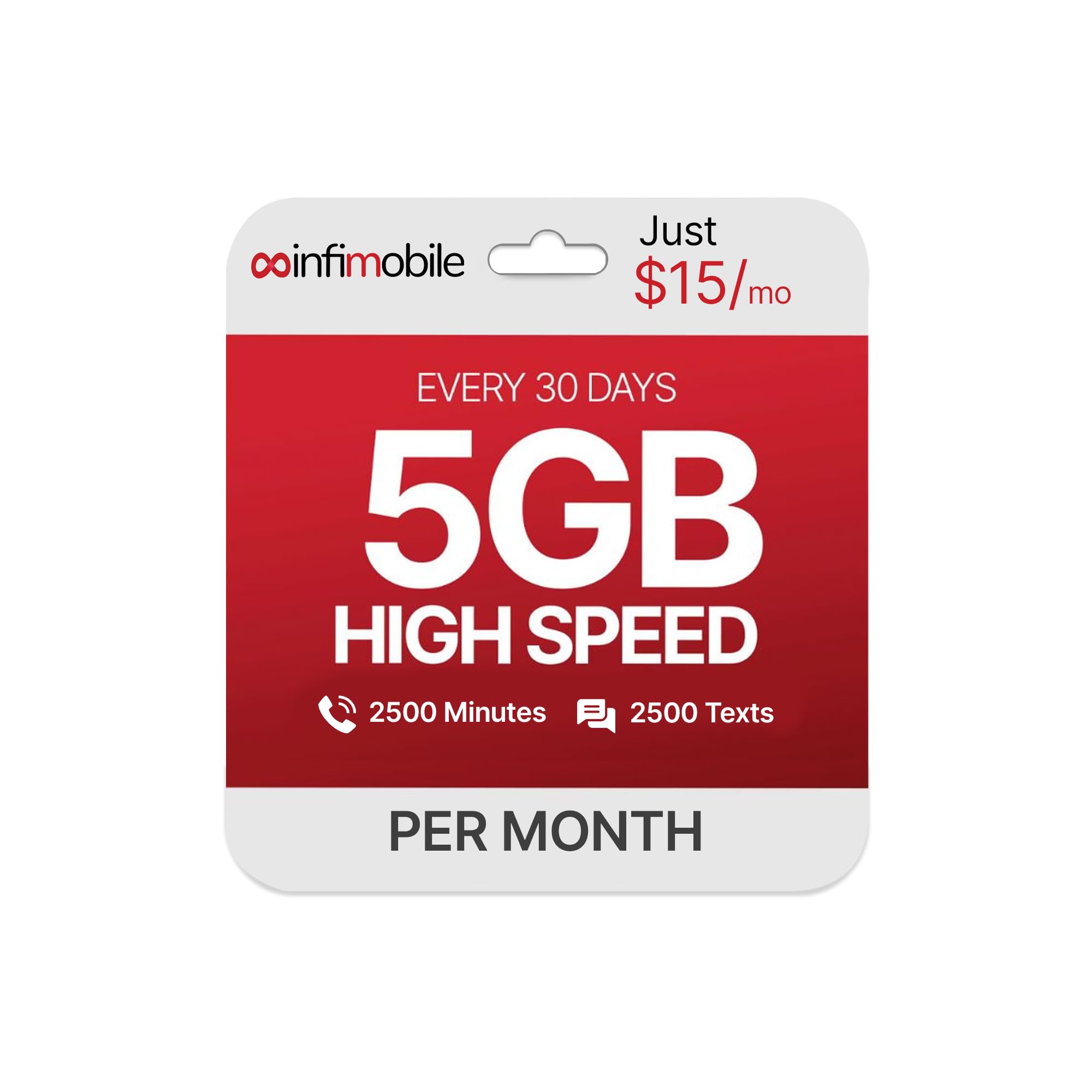$15/Month | Infimobile Prepaid Plan: 1 Months| 5GB High-Speed Data Per Month | 2500 Minutes and 2500 Text| Prepaid Plan Service SIM Card | Nationwide Coverage | 4G, 5G T-Network
