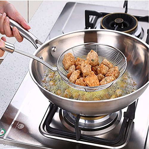 Tenta Kitchen Stainless Steel Spider Strainer Wire Strainer Skimmer Colander, Stainless steel Handle with hook (7 inch 1pc)