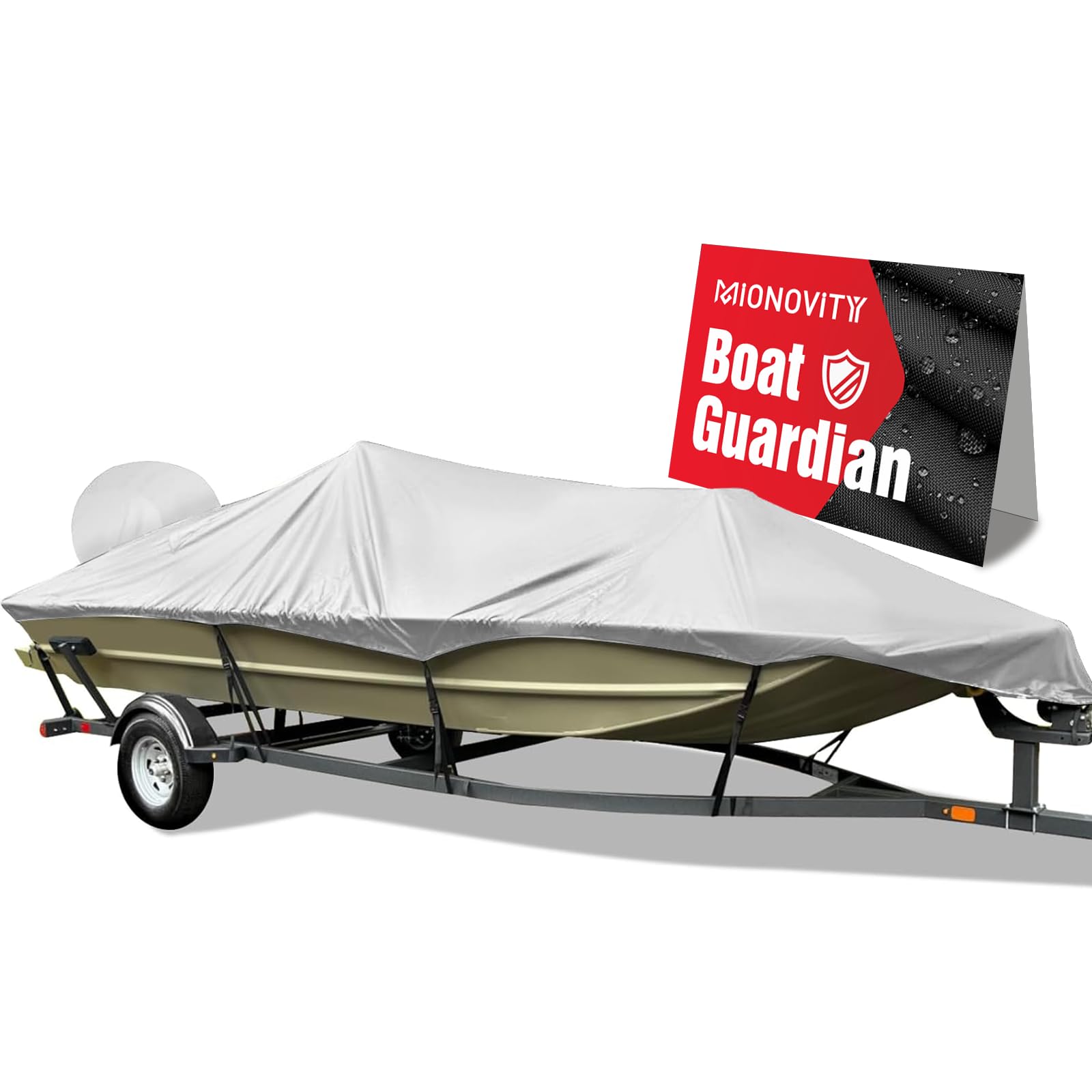 Photo 1 of Mionovity 800D Heavy Duty Waterproof Boat Cover 17-19 ft (17',18',19') with Motor Cover - Fits Bass/V-Hull/Runabout/Fishing/Bowrider Boats - Canvas Protective Cover for 17 18 19 Foot Boats