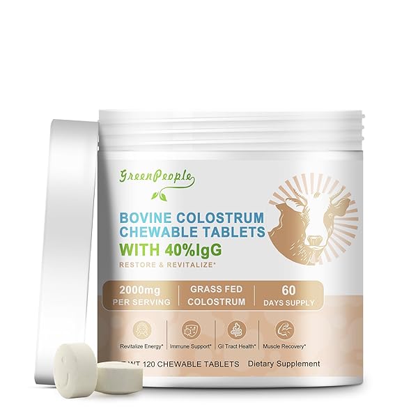 GREENPEOPLE BOVINE COLOSTRUM TABLETS CHEWABLE, 40% IGG | COLOSTRUM SUPPLEMENT FOR IMMUNE SUPPORT, GUT HEALTH | 120 COUNT