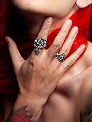 FaithHeart Men's Biker Skull Rings Silver Stainless
