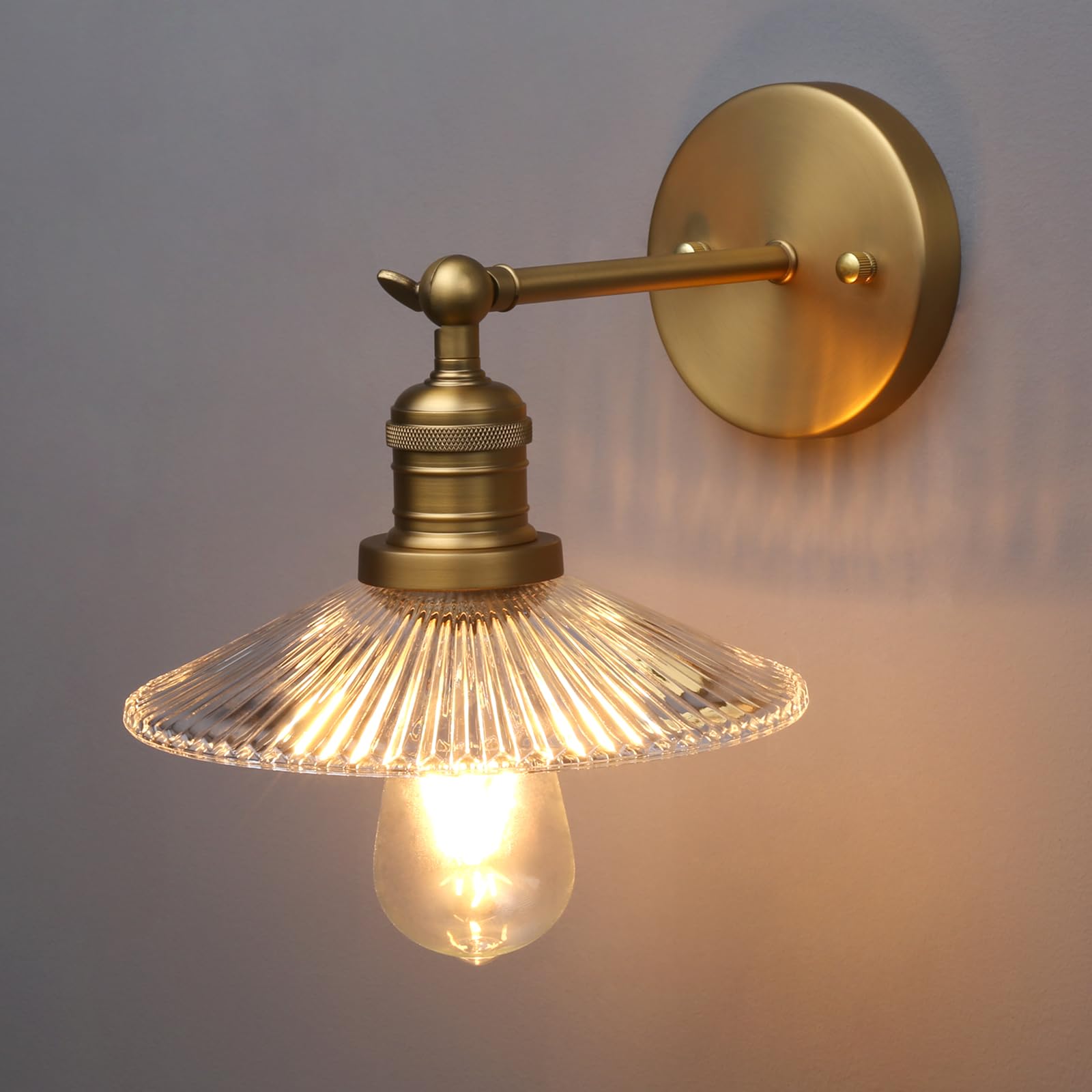 Yosoan Industrial Glass Ribbed Wall Sconce Lighting, Industrial Vintage Wall Light for Bedside Loft Living Room Kitchen Restaurant Wall Lamp (Antique)