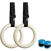 Cesilili 32mm Wooden Gymnastic Rings with Quick-Adjust Numbered Straps for Enhanced Workout Control, Designed for Strength Tr