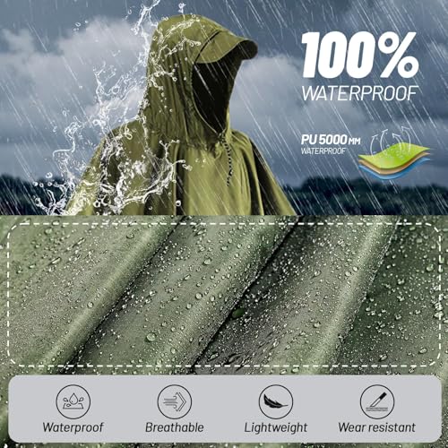 Stynice Lightweight Waterproof Rain Poncho Men & Women - Multi-Purpose Rain Jacket Outdoor with Hood Foldable Bag for Camping Hiking Hikking - Breathable 3-in-1 Rain Cape