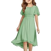 Haloumoning Girls Flowy Ruffle Sleeve Dress Kids A-Line Swing Wedding Party High Low Hem Junior Bridesmaid Dress