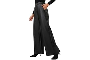 QIANXIZHAN Women's Faux Leather Pants, Winter High Waist Wide Leg PU Trousers