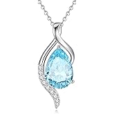 FANCIME Birthstone Necklace for Women Teardrop Cubic Zirconia Necklace S925 Sterling Silver Gentle Love Birthday Gifts for Mom Women, 16"+2" Inches