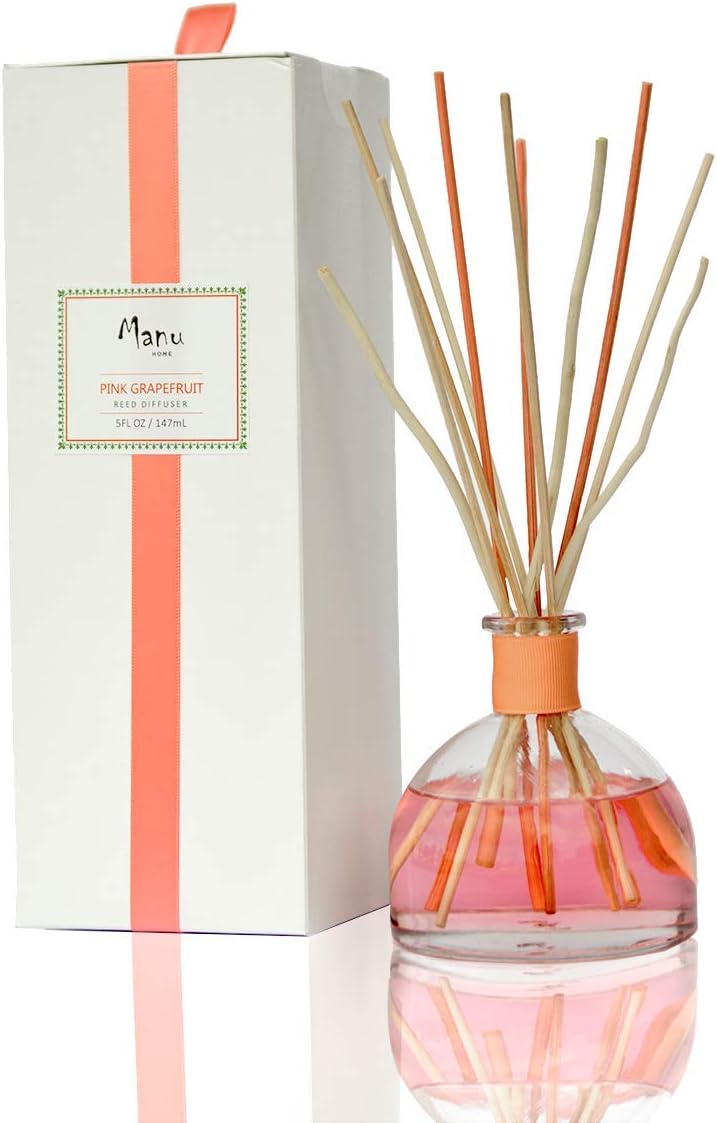 Manu Home Pink Grapefruit Reed Diffuser Set Clean, Refreshing, Energizing Aroma of