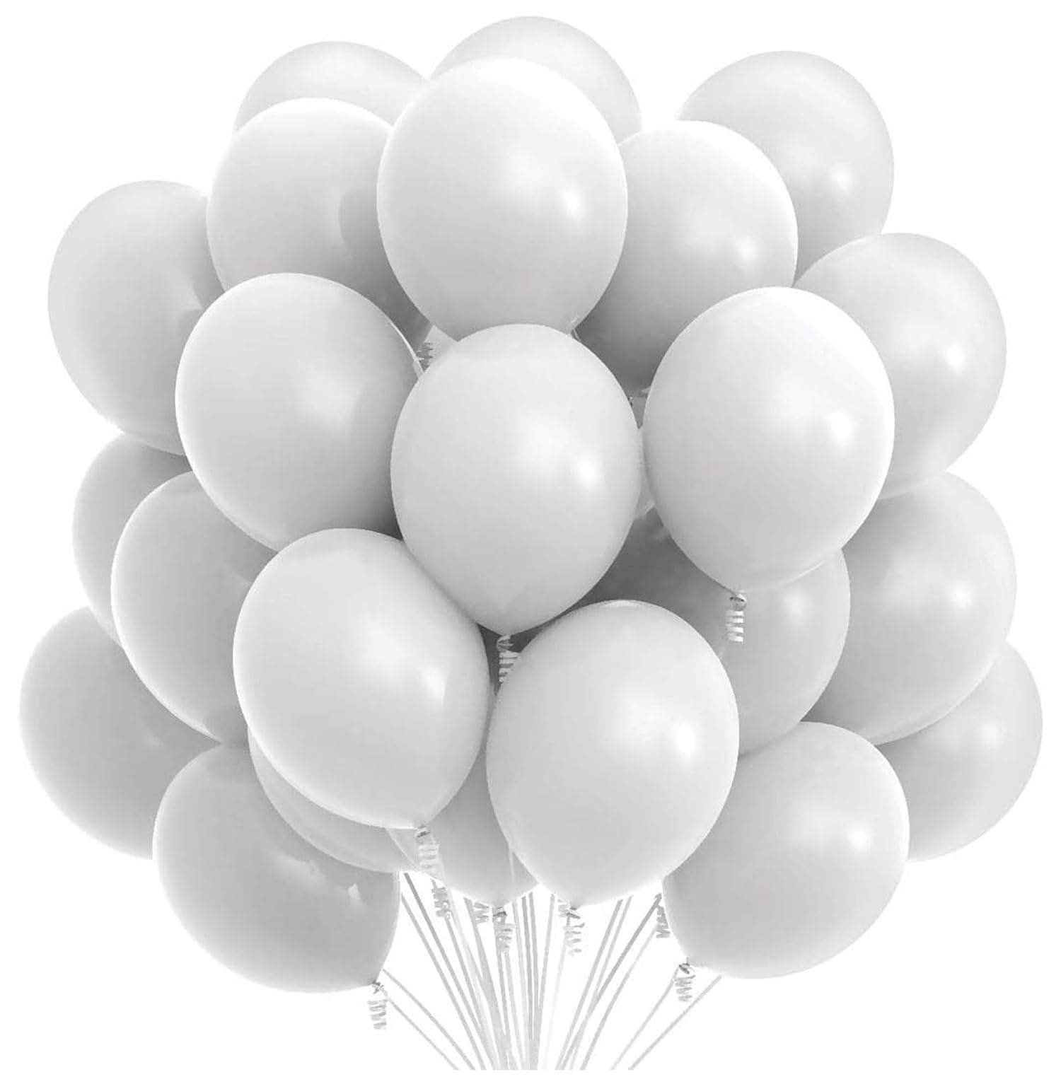 Prextex 75 White Party Balloons 30 CM White Balloons with Matching Color Ribbon for White Theme Party Decoration, Weddings, Baby Shower, Birthday Parties Supplies or Arch Décor - Helium Quality