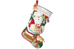 Bucilla Felt Applique 18" Stocking Making Kit, Gingerbread Santa, Perfect for DIY Arts and Crafts, 89312E