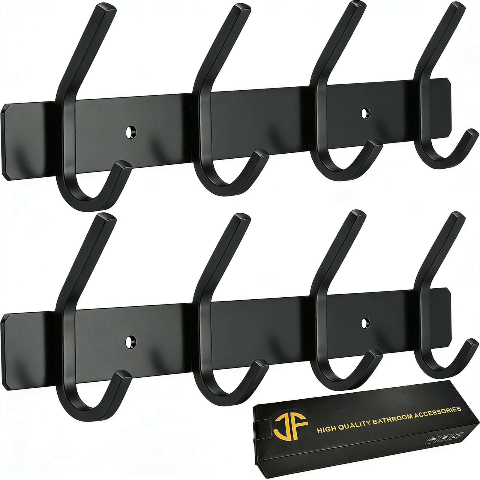 JOLY FANG Wall Coat Rack, Coat Hooks Stainless Steel Wall Hook for Bedroom, Bathroom, Kitchen (Black, 4-Hook 2 Pieces)