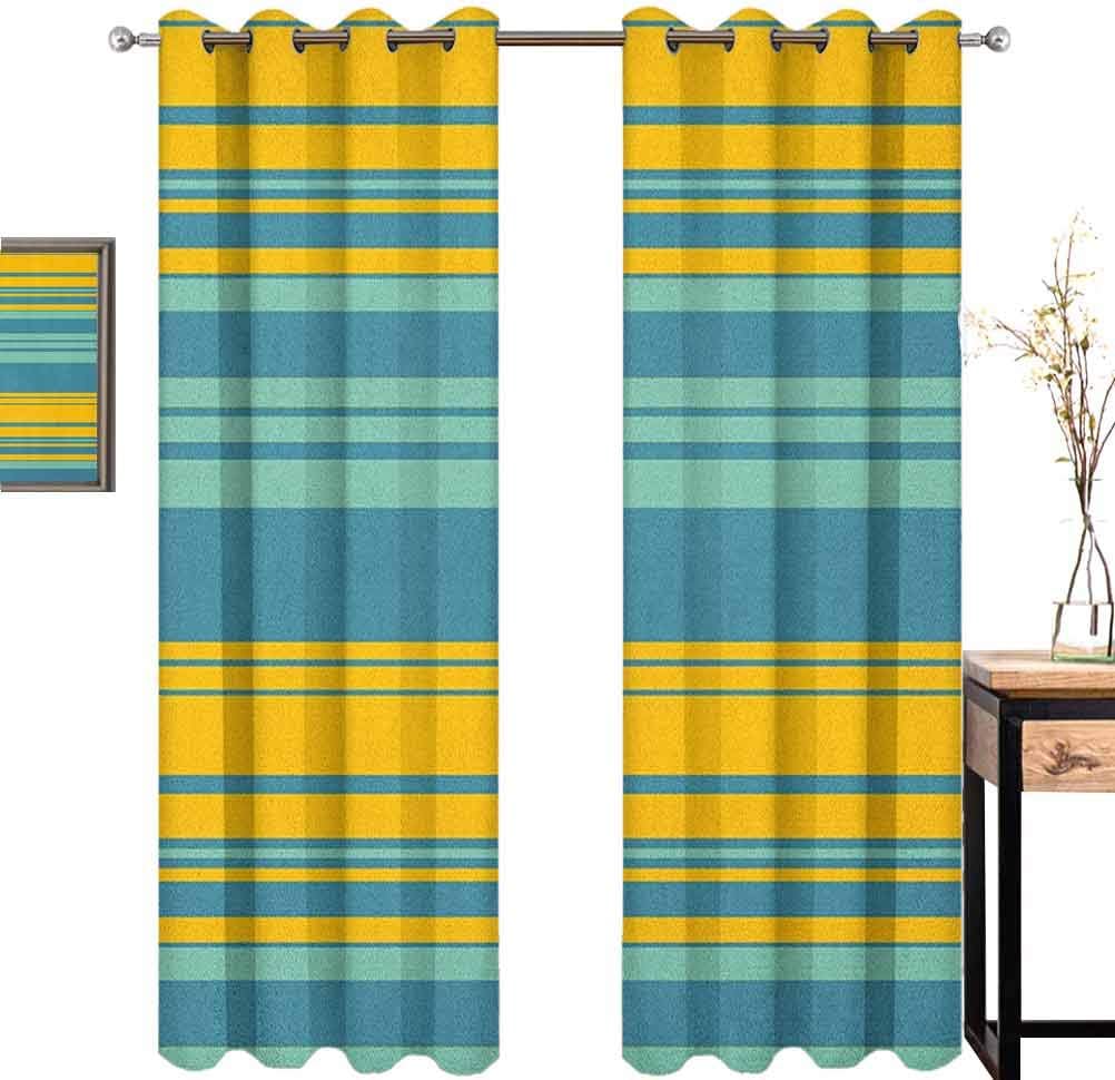 Yellow and Blue Room Darkened Curtain Horizontal Abstract Color Stripes