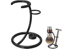 Linkidea Razor Stand, Safety Razor and Shaving Brush Holder for Shower, Compatible with Merkur 34CHD, 23C, Gillette Mach 3, Henson AL13, Vikings Blade Chieftain (Chrome/Black)