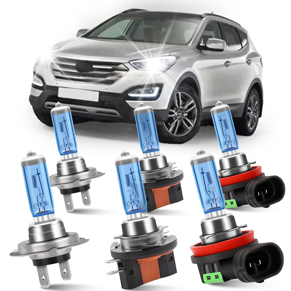 Photo 1 of KINGSOFE Halogen Bulbs Replacement Lighting Bulb For Hyundai Santa Fe 2013-2016,H7 High Beam & H11B Low Beam & H11 Fog Lights Headlight Bulbs Kit,12V 100W 6000K,Plug And Play,Pack of 6