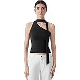 SUUKSESS Women Halter High Neck Tank Tops Off Shoulder Double Lined Going Out Shirts with Scarf