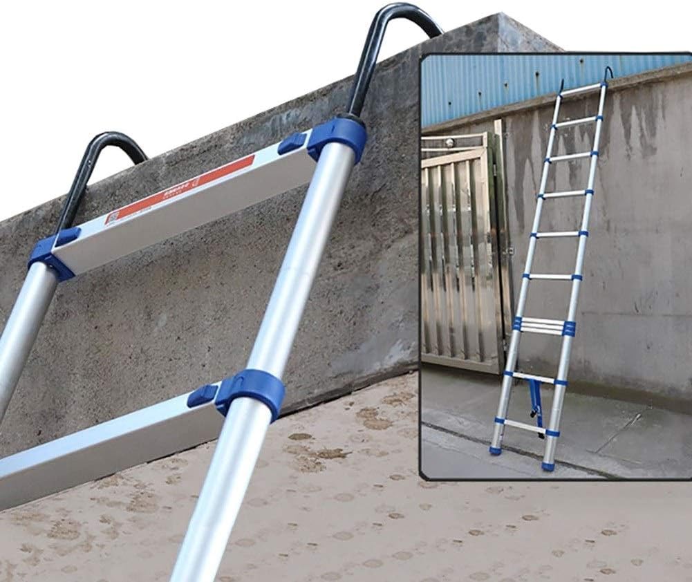 YXX Rooftops Telescoping Ladder with Removable Hooks, Blue Aluminum