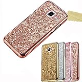 Samsung Galaxy Core Prime Glitter Case, AMASELL Electroplated Bumper Frame and Bling Soft Silicone TPU Protective Back Cover for Galaxy Core Prime / SM-G360, Rose Gold