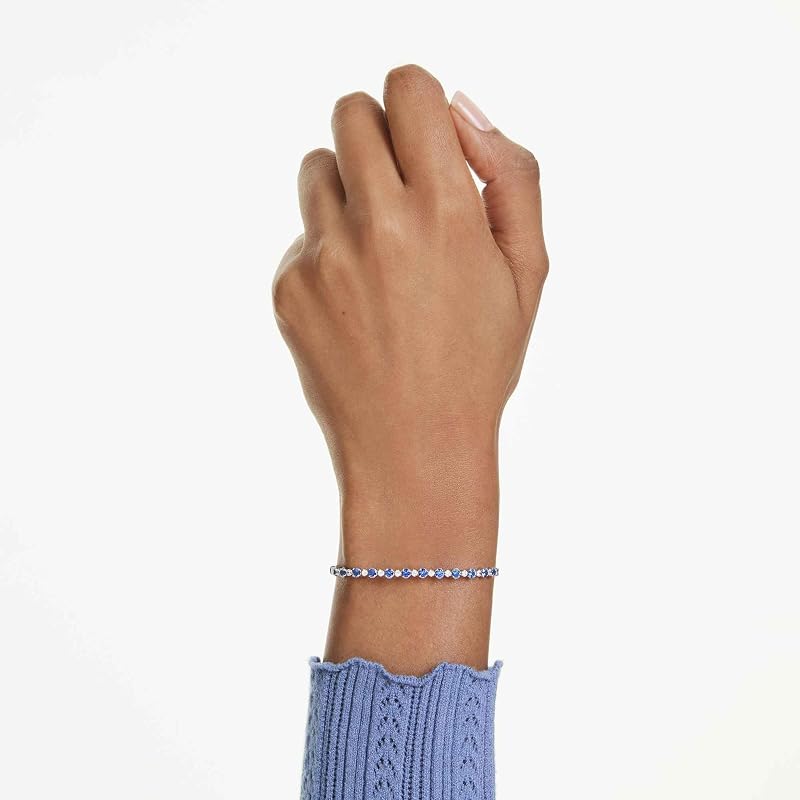 Matrix Tennis Armband, Rhodiniertes Damenarmband mit Klaren und Blauen Zirkonia in Gemischten Rundschliffen, Mit Kugelschiebeverschluss, Armbandlänge: 24 cm, Armbandbreite: 0.3 cm