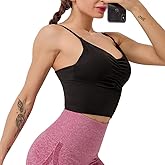 Hopgo Strappy Sports Bra Medium Impact Sexy Criss Cross Back Workout Tops Padded Longline Yoga Bra Black US S