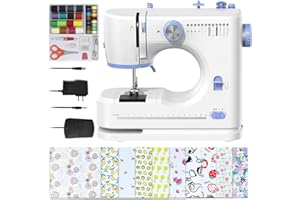 Stoigeld Sewing Machine for Beginners with 20Pcs Fabric & 32Pcs Sewing Threads Kit,Portable Sewing Machine with 12 Built-in Stitches & 2 Speed(High-Low Speeds) - Blue&White