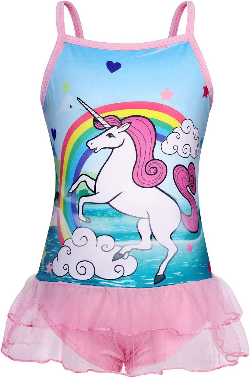 COTRIO Rainbow Unicorn Swimsuit Girls One-Piece Bathing Suit Toddler Swimwear Tankini Swimming Suits Bikini