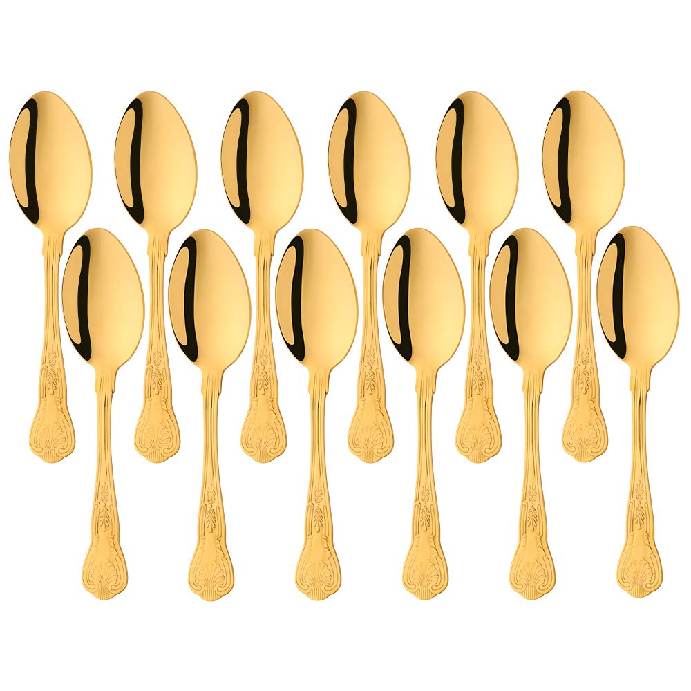 Buyer Star 12 Piece Dinner Spoons Serving Spoons, Gold Stainless Steel Cutlery Set for Home Kitchen and Restaurant