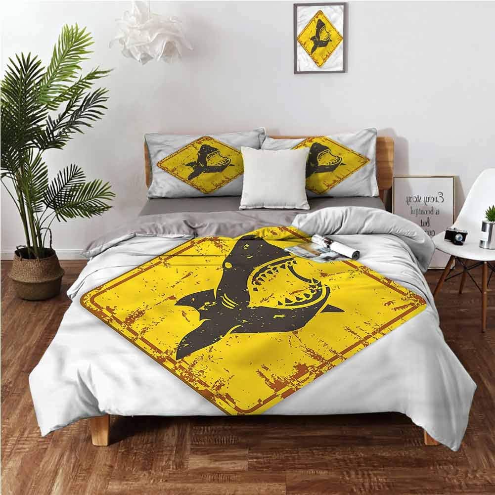 Shark Pattern Duvet Cover Set with Zipper Closure California King Caution Sgn Sharp Teeth 3 Piece(1 Duvet Cover+2 Pillowcases)