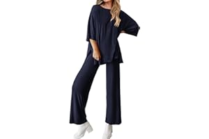 BTFBM Women 2 Piece Outfits Casual Loose Slit Short Sleeve Top Wide Leg Pants Matching Lounge Sets Tracksuit With Pocket