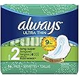 Always Ultra Thin Long/Super With Wings Unscented Pads, White, 16 Count
