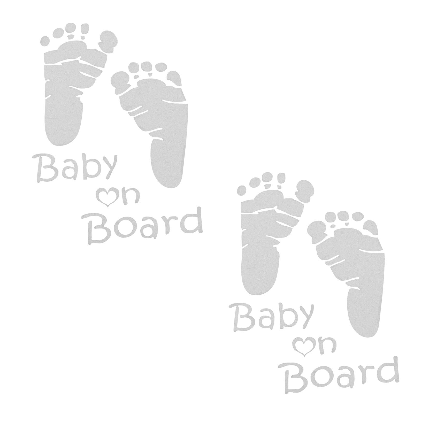 2PCS Baby Feet on Board Cute Funny Novelty Child Footprints Footsteps Car Sticker Decal Safety Sign Cute Reflective Warning Car Decal Rear Van Bike Car Window Sticker Bumper Vinyl Decal