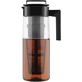 Takeya Flash Chill Iced Tea Maker - Versatile Tea Brewer for Loose/Bagged Tea - Patented Flash Chill Tech Hot/Cold Use BPA-Free Tritan Dishwasher Safe - Airtight Lid Made in USA - 2 Quart/Black