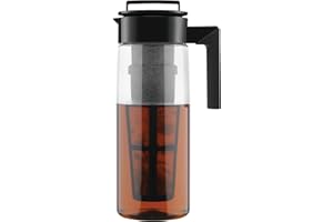 Takeya Flash Chill Iced Tea Maker - Airtight & Durable Iced Tea Maker Jug with Silicone Carry Handle - Leak-Proof & Lightweight Tea Infuser with Patented Flash Chill Technology - 2 Quart, Black