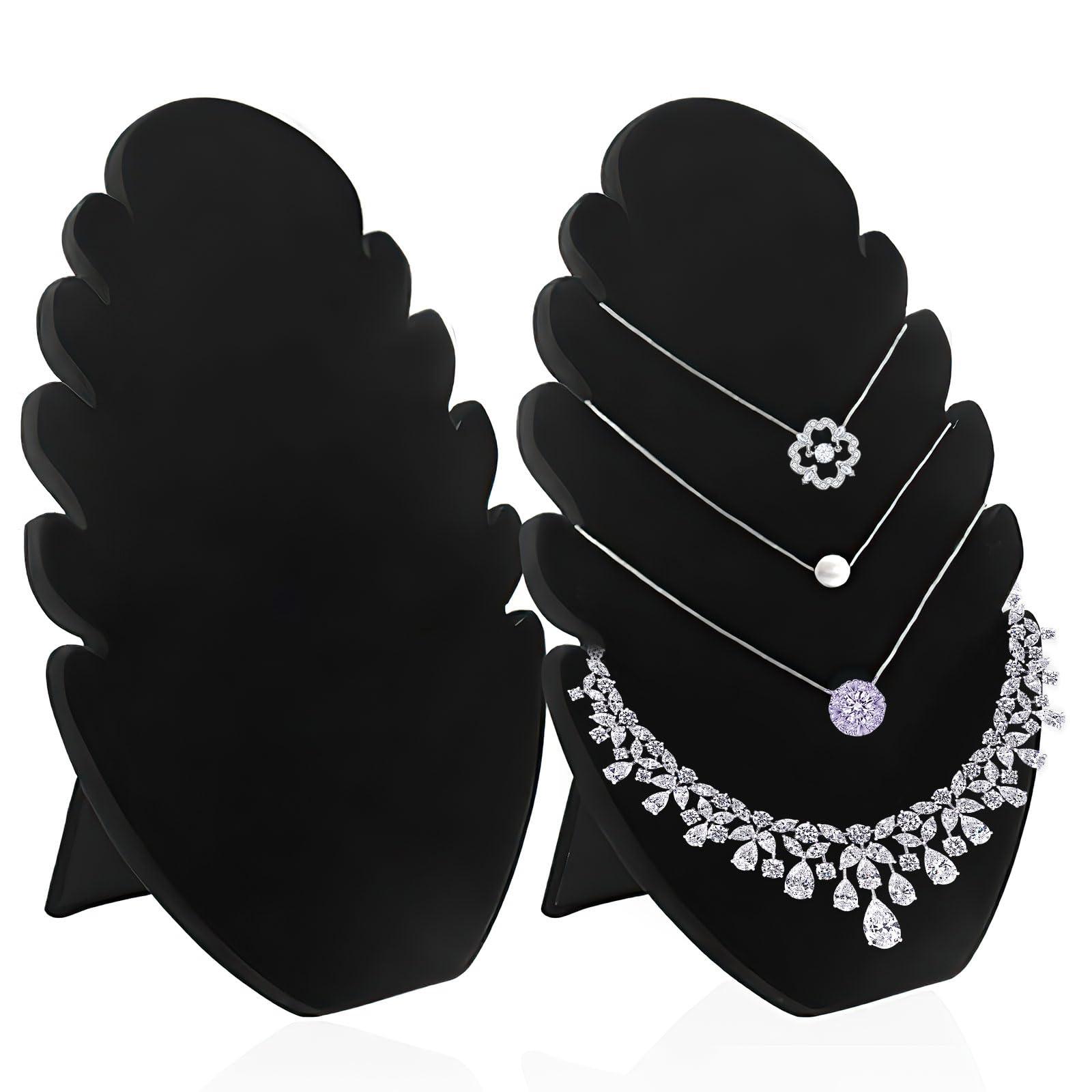 Aipaide 2PCS Black Velvet Jewelry Stand Jewelry Easel Hanging Jewellery Tower Pendant Holder With 5 Notches for Chains, Bracelets Hanging Jewelry Storage (8 x 11 x 0.6 Inches)