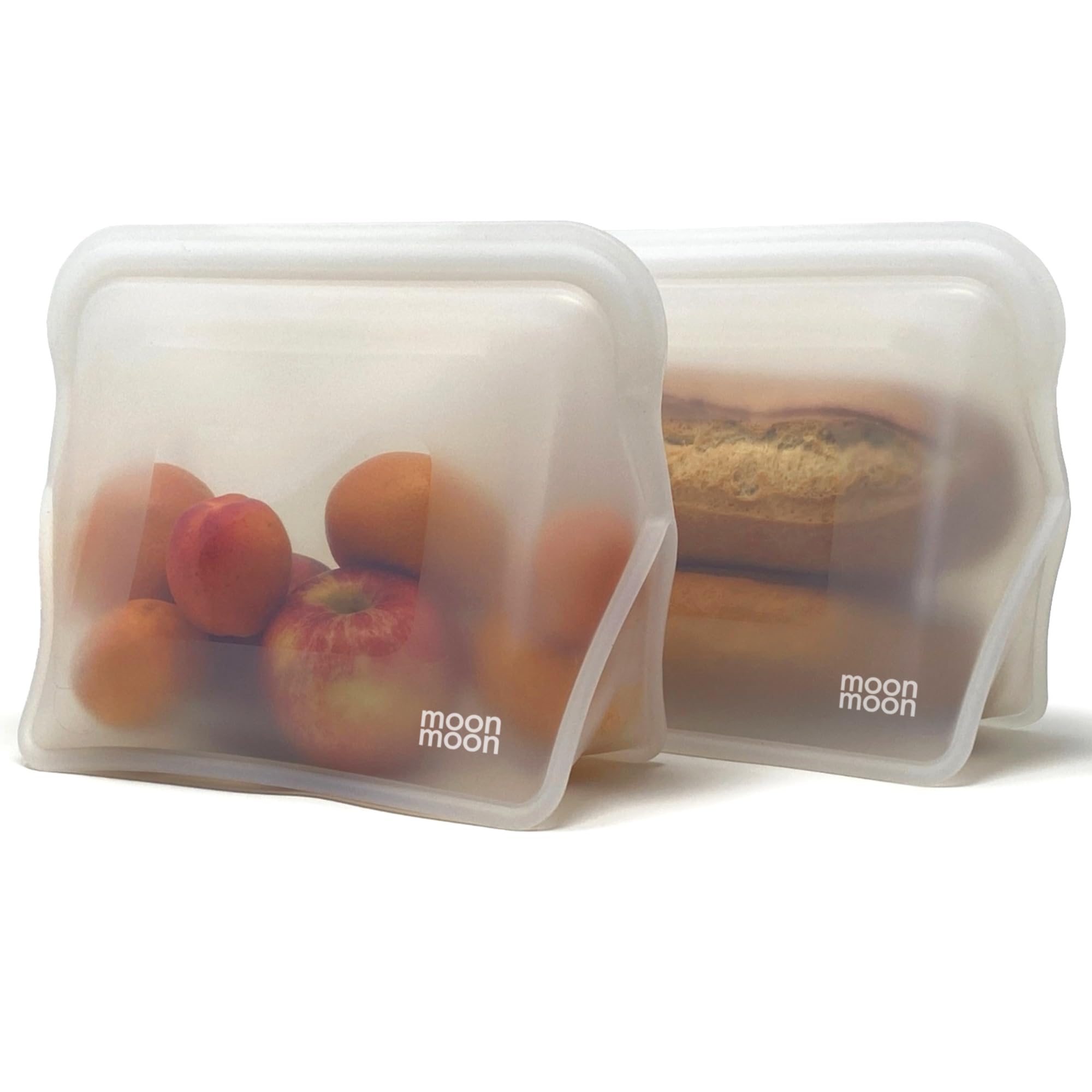 Moonmoon Silicone Food Storage Bags | Reusable Freezer Bags for Batch Cooking & Meal Prep | Dishwasher & Microwave Safe | 2 Set 1500ml (Clear)