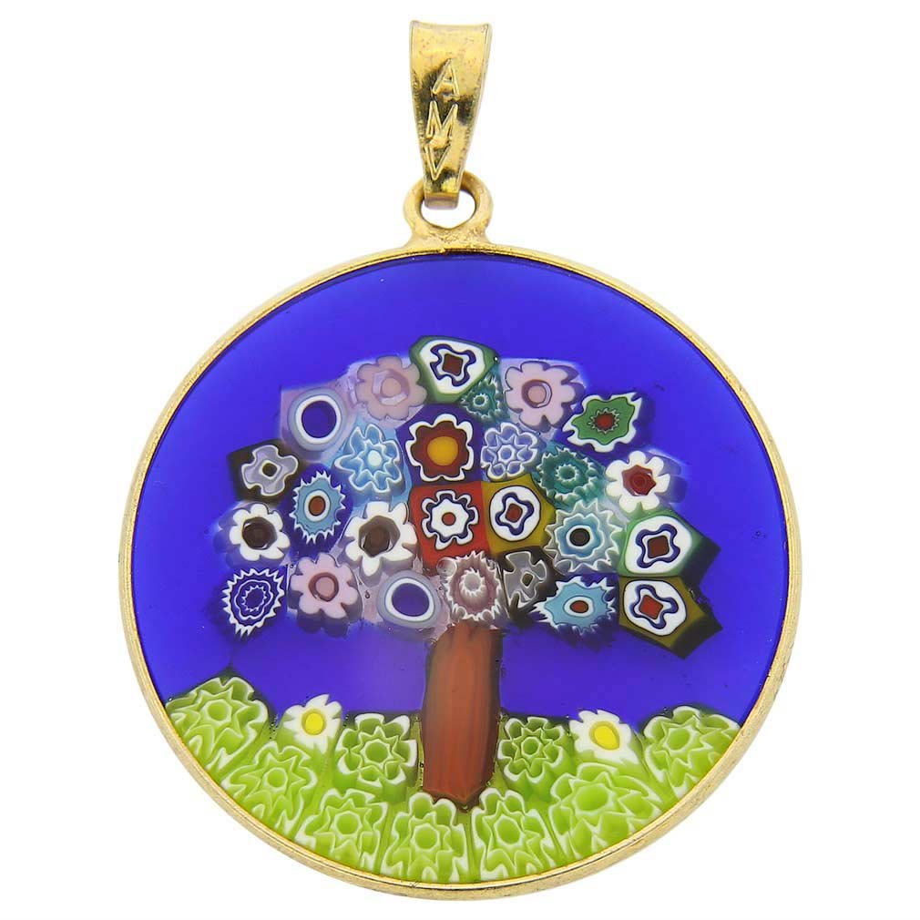 Glass Of Venice Murano Glass Millefiori Pendant Tree of Life in Gold-Plated Frame 1"