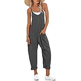 Muchpow Women's Casual Jumpsuits Adjustable Strap Overalls with Pockets | Sleeveless Loose Vacation Outfits, Stretchy Loungewear Maternity Clothes, V Neck Relaxed Long Harem Baggy Cami Jumpers Romper