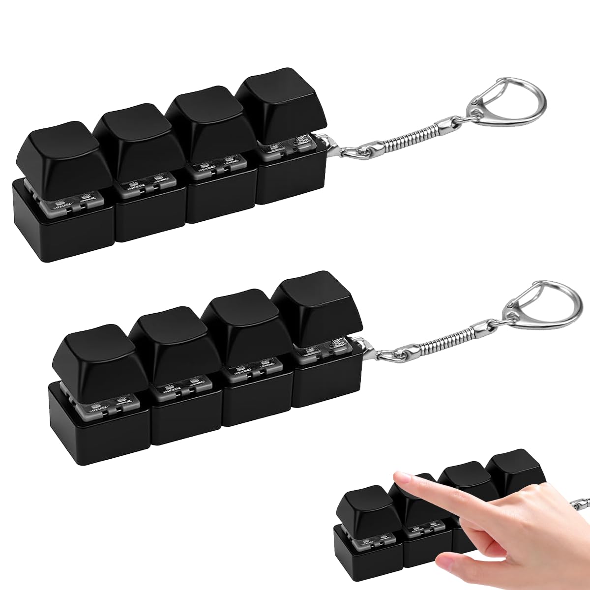 2Pcs Keyboard Fidget Toy, Fidget Toys, Quality and Built to Last, Clicky Fidgets Toy, Portable Fidgets Keyboard 4 Buttons with Keychain, Fashional Functional Gifts for Adults and Kids (Black Clicky)