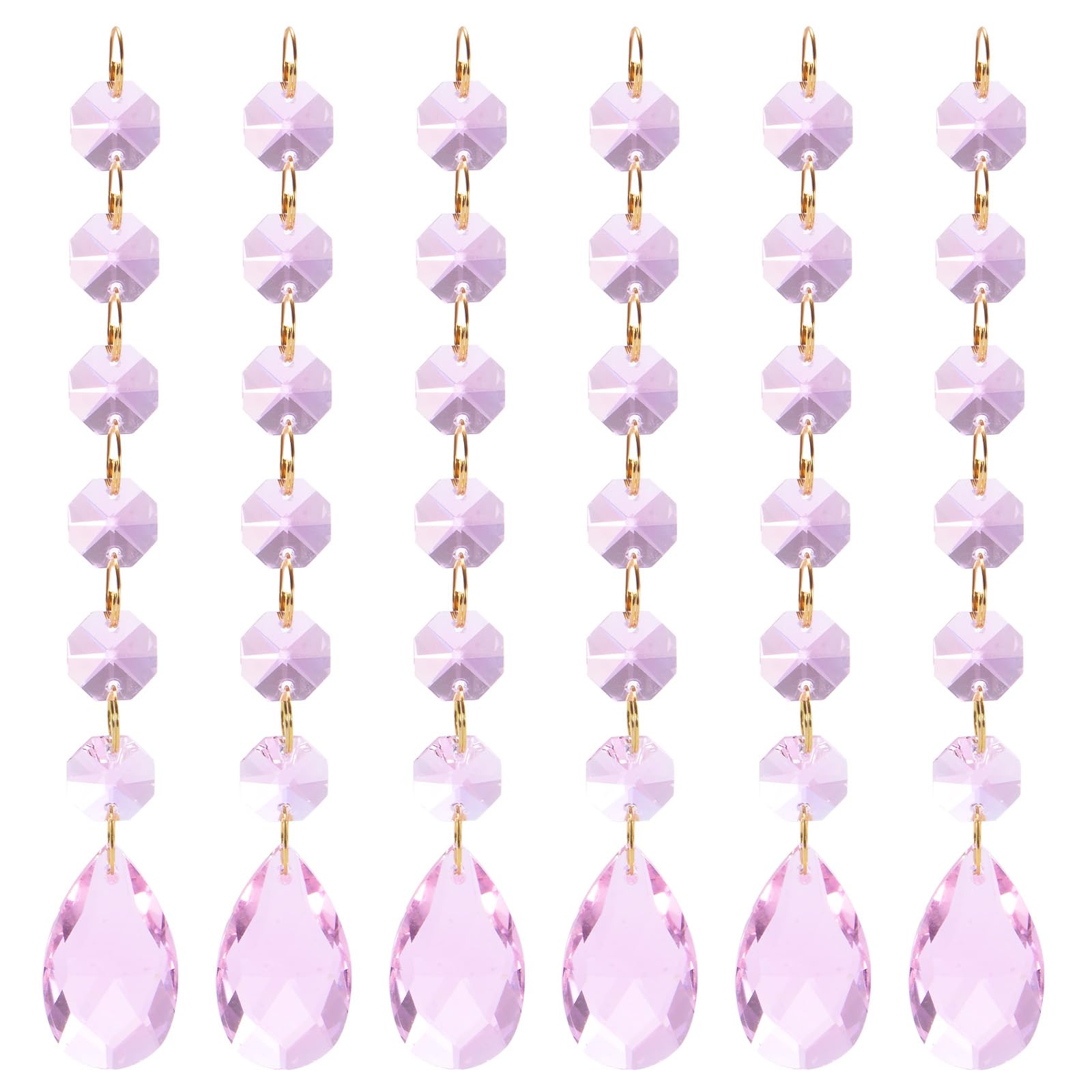 M METERXITY 6-Pack Pendants Teardrop Lamp Chain, Pink Crystal W 6 Octagon Beads Shiny Glass Pendants Beads for Light Lamp/Jewelry Making/Wedding Decoration Chandelier Beads [6.3"]