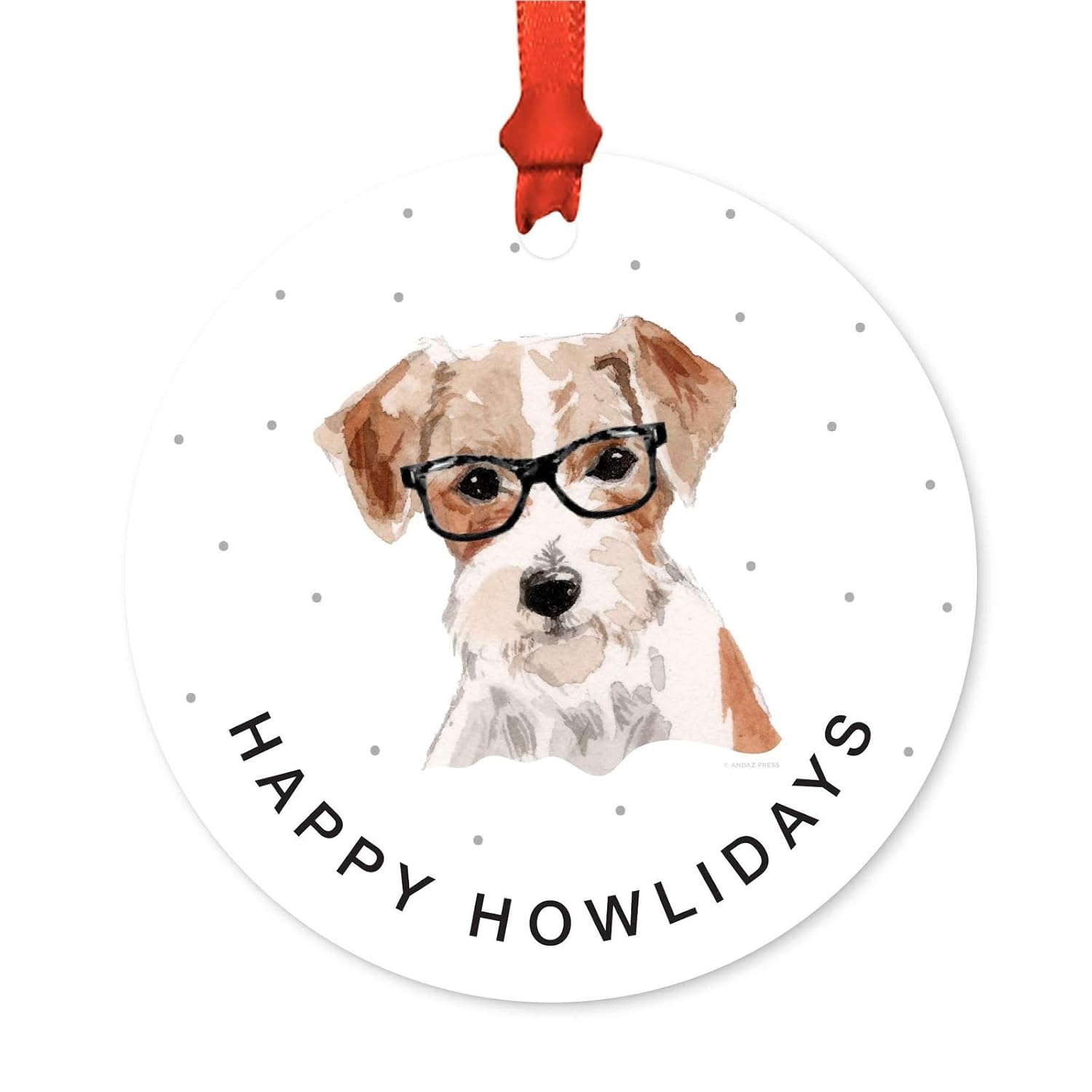 Andaz Press Preppy Dog Art Round Metal Christmas Ornament Wire