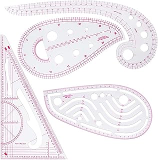 Kleidungs-Lineal, 4 Stück, französisches, metrisches Lineal, Kunststoff, gewölbt, Staffelungslineal, zum Nähen, Schneidern, für Muster, Zeichnung, als Schablone, Mehrzweck-Schneidelineal
