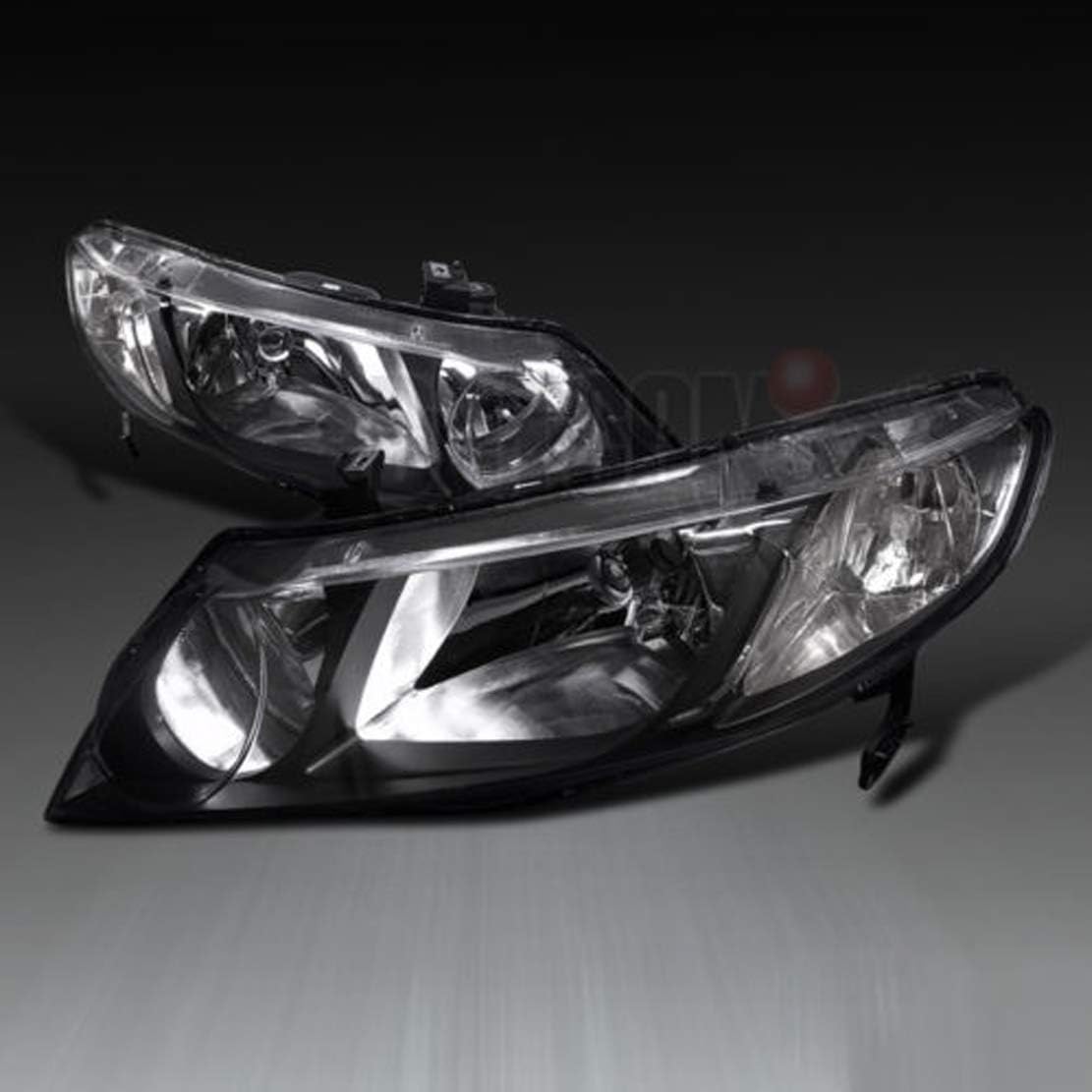 honor JD Fit Honda 2006-2011 Civic Sedan Clear Headlights Black Head Lamps Left+Right