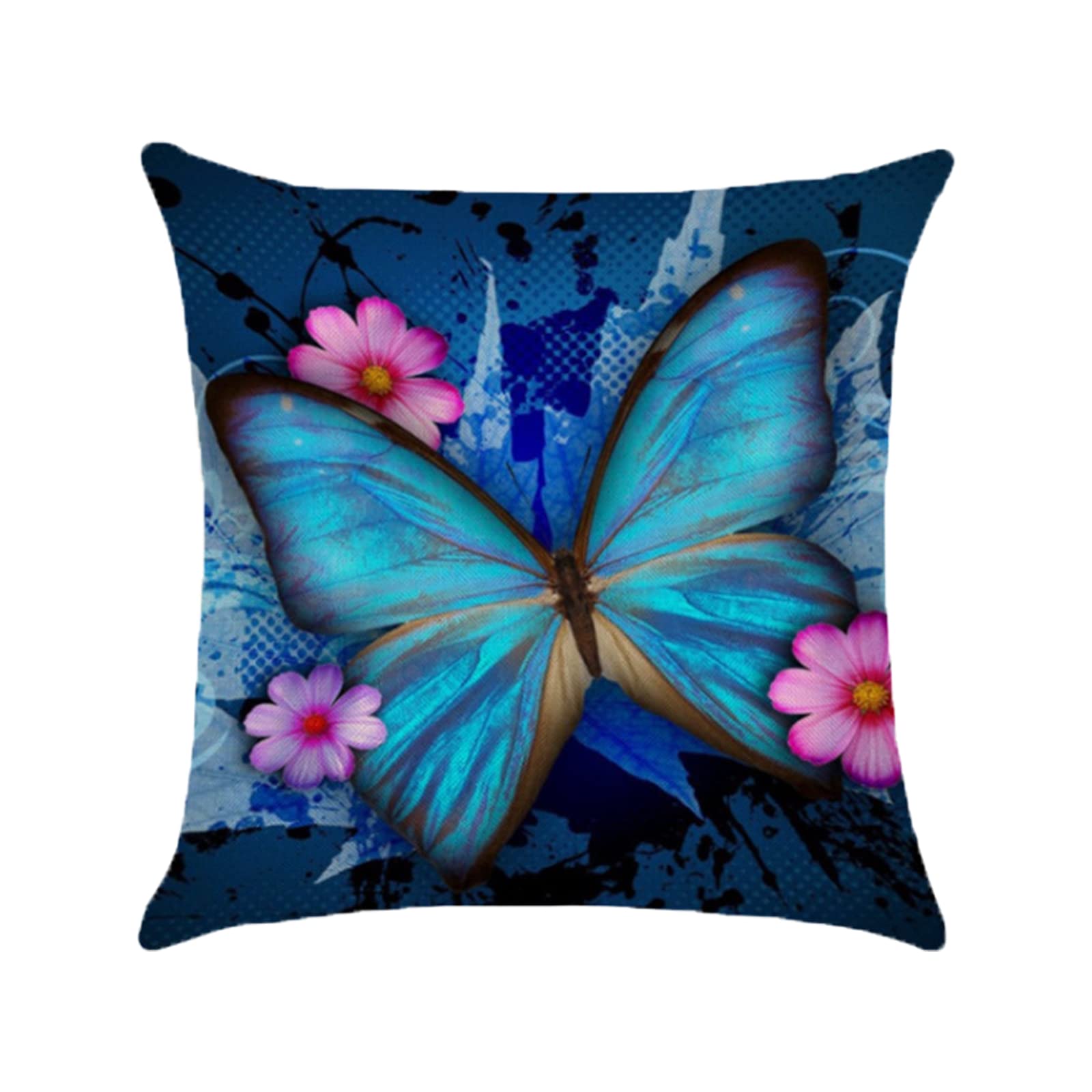 Blue Butterfly Printed Throw Pillow Covers Square Pillow Case Home Decorative Cushions Accessories for Home Bedroom Living Room (CFJ-055A)