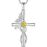STARCHENIE Butterfly Cross Necklace 925 Sterling Silver Crucifix Pendant Birthstone Jewelry for Women