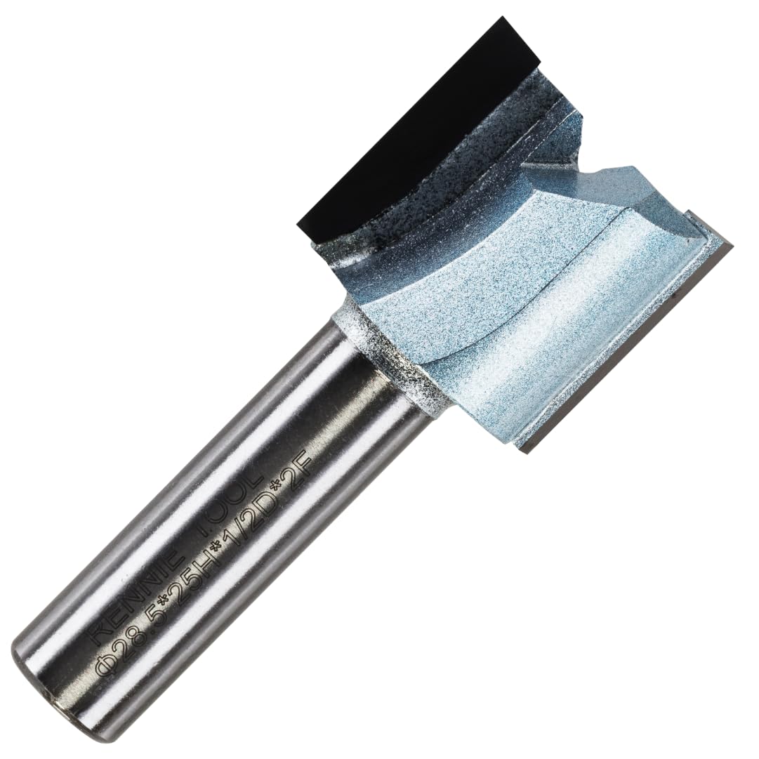 Rennie Tools - 28.5mm (1.1/8") Cutting Diameter x 25mm Flute x 1/2" Shank TCT Tipped 2 Flute Straight Router Cutter Bit. Compatible With Makita Trend Festool Hikoki Dewalt Router Etc.