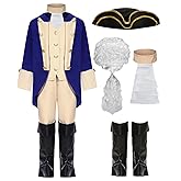 RKKVQP George Washington Costume Kids Boy Founding Father Costume Outfit Hamilton Cosplay American Colonial Uniform with Wig