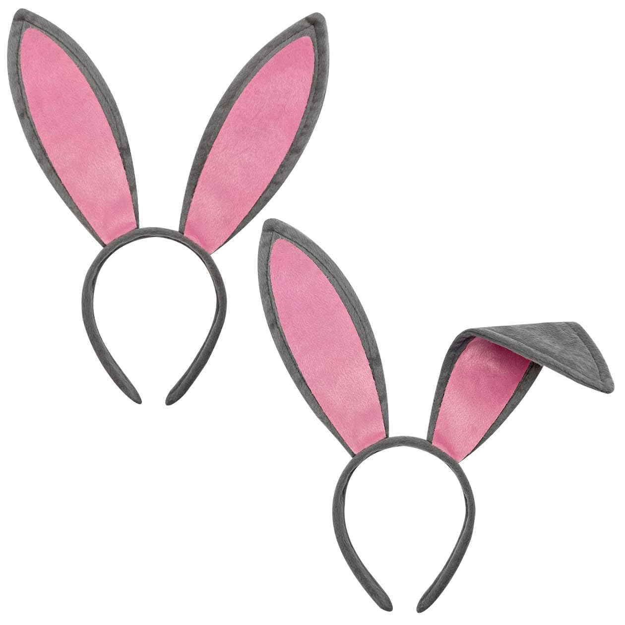 Femihua 2 Pcs Long Bunny Ears Headband, Grey Bendable Easter Bunny Ears Headband, Easter Party Favor Bag Fillers, Fluffy Animal Costume Accessory for Adults Kids Dressing Up Party Supplies