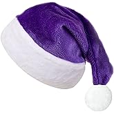 Ausejopeac Plush Christmas Purple Santa Hat for Adults, Plush Purple Velvet Xmas Hat for Women Men Holiday New Year Party Supplies